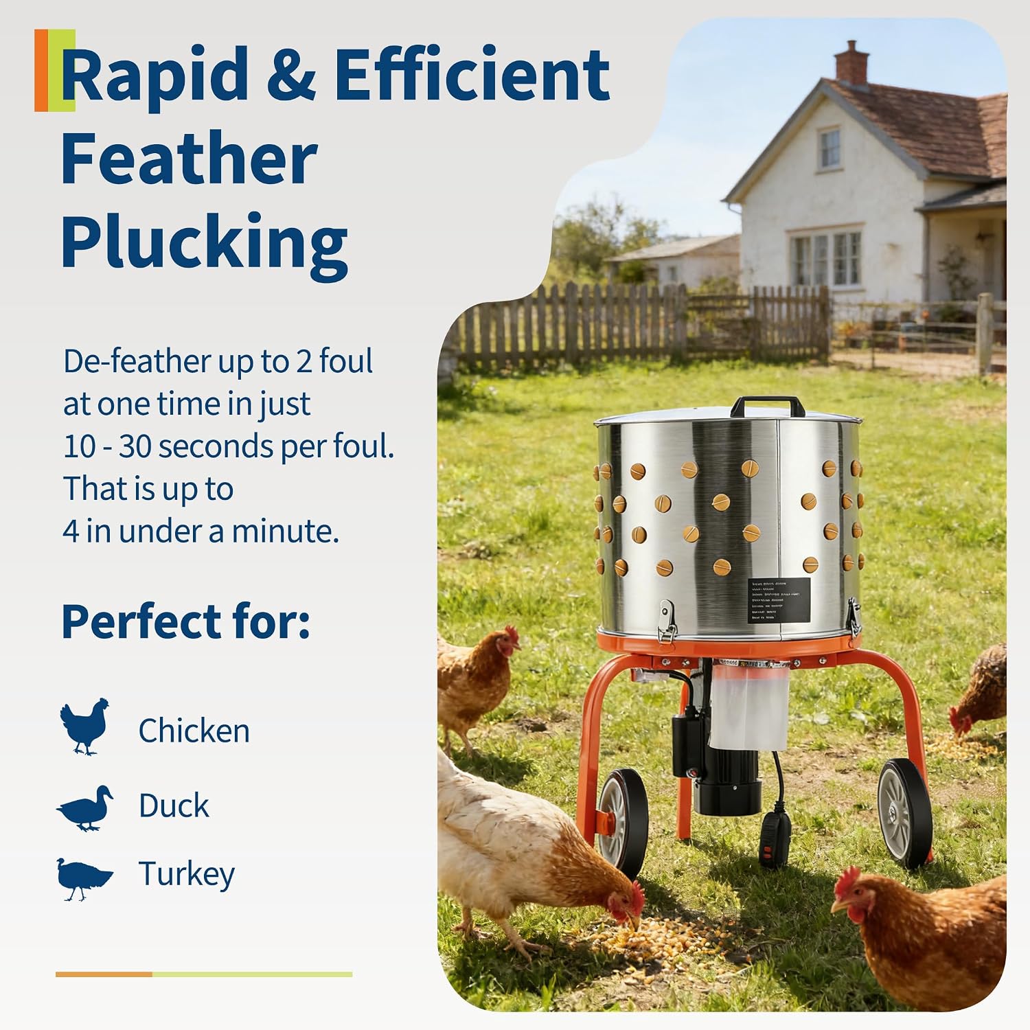 Chicken Plucker Machine - 20インチのステンレス製鶏毛むしり機 – 鶏、アヒル、その他の家禽の羽毛を除去するための業務用鶏毛むしりドラム