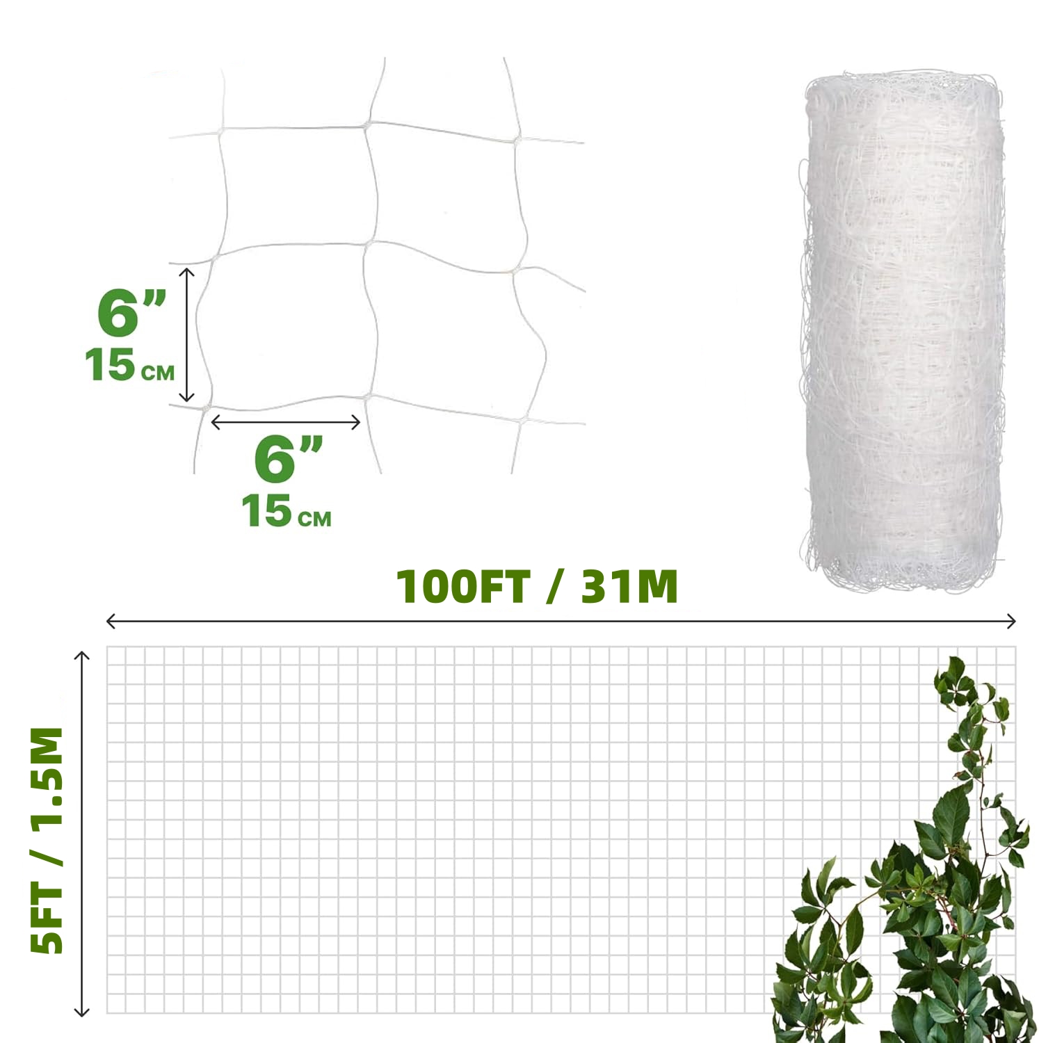 プラスチック製トレリスネット 4x100フィート 6.5x1 - Agriculture Vertical Farming のレビューと価格